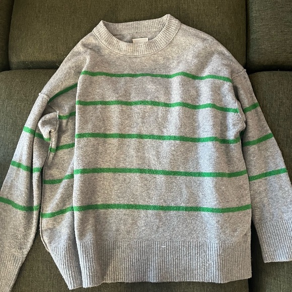 aerie Gray Crewneck Sweater with Striped Pattern - Picture 3 of 3